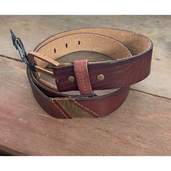 Volcom Other - Volcom (New) 100% Tobacco Leather Tooled Belt Brass Hardware, Size 36